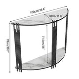 Wisfor Sintered Stone Console Table: Half Round White Entryway Table with Black Frame - Modern Narrow Sofa End Table - Semicircular Accent Table for Hallway, 39.4x11.8x30.7 inch Wisfor