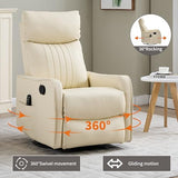 High Back Massage Recliner with Heat - Swivel Rocking Chair for Small Spaces, Manual Lazy Boy Recliner for Adults, Perfect for Living Room & Bedroom, Soft Fabric (Beige FL)
