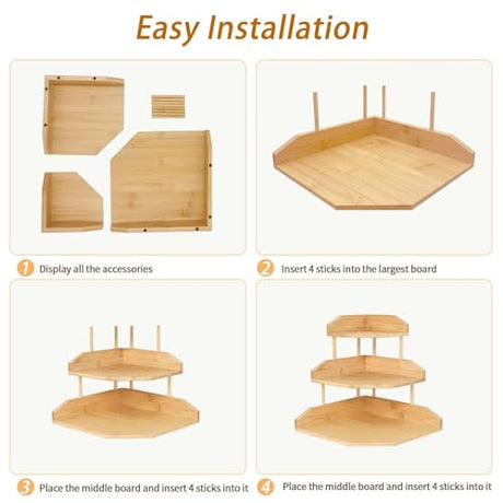 HYNAWIN Bamboo Corner Desk Organizer Shelf, 3-Tier Triangle Storage Rack for Office & Home, Space-Saving Desktop Shelf for Books, Stationery, Makeup, Small Items HYNAWIN