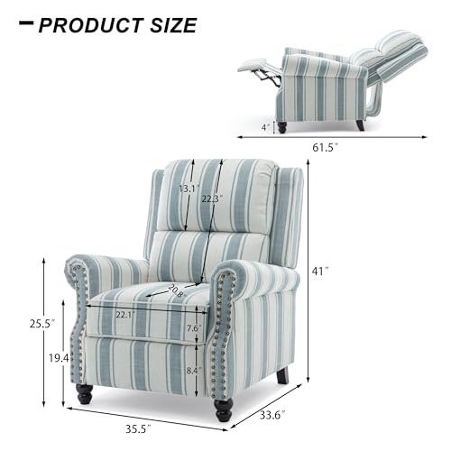 DREAMSIDEA Recliner Chair, Modern Pushback Armchair with Adjustable Backrest & Footrest for Bedroom, Living Room (Blue Stripe,Set of 2)