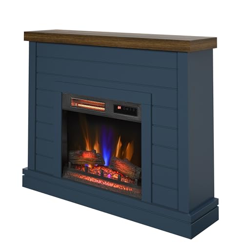 duraflame® Shiplap Wall Mantel Electric Fireplace, Fontana Blue Duraflame