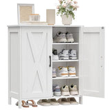 Homleke Farmhouse Shoe Cabinet with 2 Barn Doors & Wood Legs, 5-Tier Shoe Storage Cabinet with 3 Adjustable Shelves, Tall Shoe Rack Organizer for Closet, Shoe Organizer for Entryway, Hallway, White Homleke
