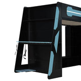 Ball & Cast Twin Size Gaming Loft Bed with Desk,Wood Gamer Bed Frame w/Shelves and RGB Light,Underbed Storage Space,Stairs,Full-Length Guardrail,Bedroom Furniture for Student Dorms,Cloud Blue Ball & Cast