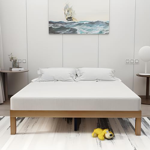 Dolonm Natural Pine Solid Wood Platform Bed Frame – Queen Size, No Box Spring Needed, Durable Support with 12-Inch Height - WoodArtSupply