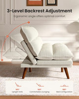 Amada Convertible Futon Sofa Bed - Corduroy Loveseat with Adjustable Backrest & Armrests, Thickened Seat Cushion, Small Space Sleeper Couch for Apartment, Study Room & Office（Off-White，66 Inch ） AMADA HOMEFURNISHING