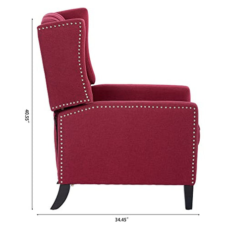 Push Back Recliner Chair,Easy Chairs for Small Spaces,Comfy Armchair,Reading Recliner Chairs for Adults,Living Room Accent Chair, Wingback and Rivets Design for Modern Recliner Chair (Red) NITYASUNDARA