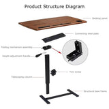 Over Bed Table Pneumatic Adjustable Height Stand Desk with Hidden Casters Foldable Mobile Laptop Computer Standing Desk with USB Ports Pad Generic