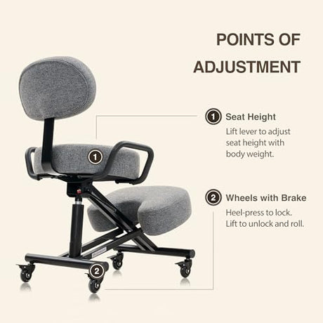 DR.LOMILOMI Ergonomic Kneeling Chair with Backrest, Improve Posture, Thick Cushions, Locking Wheels for Home & Office, AKONI 512 (Backrest Add-on, Dim Grey) DR.LOMILOMI