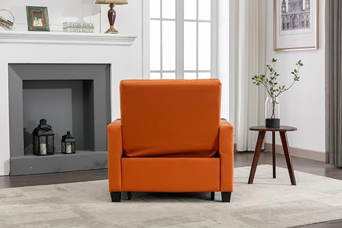 LENA LACED Convertable Futon Chair Bed with USB Ports and Cup Holders, 3-in-1 Design for Living Room, Orange Leather LENA LACED
