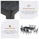 Merax 9 Pieces Dining Table Set, Rustic Extendable 84inch Dining Table Set with 24inch Removable Leaf, 6 Upholstered Armless Dining Chairs and 2 Padded Arm Chairs, Black+Gray Cushion Merax
