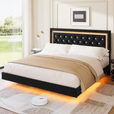 Garvee Floating Bed Frame King Size with Smart Led Lights, Upholstered Platform Bed with Diamond Headboard, Solid Wood Slats Support, No Box Spring Needed, Noise-Free, Easy Assembly, Black Garvee