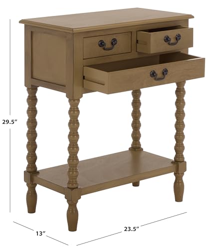 SAFAVIEH Home Collection – Athena Desert Brown 3-Drawer Console Table, Traditional Spindle-Leg Entryway & Living Room Accent (CNS5703F) SAFAVIEH