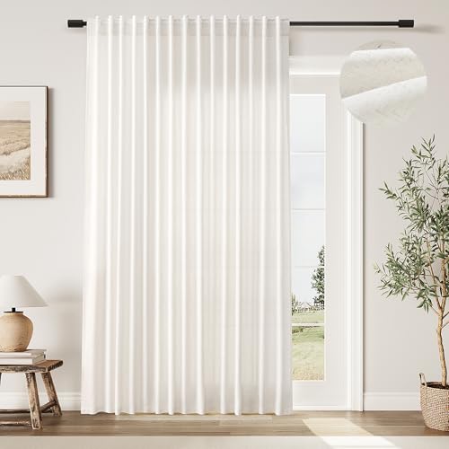 SPWIY Linen Extra Wide Curtain 100 Inch for Patio Silding Glass Doors 1 Panel Natural Semi Sheer Light Flitering Curtains Back Tab Farmhouse Boho Room Divider Drapes for Living Room Cream W100xL84 SPWIY
