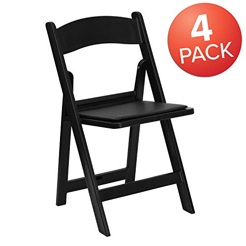 Flash Furniture Hercules Series Folding Chair - Black Resin - 4 Pack 800LB Weight Capacity Comfortable Event Chair - Light Weight Folding Chair, 4-LE-L-1-BLACK-GG - WoodArtSupply