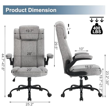 BRTHORY High Back Executive Office Chair with Adjustable Headrest,Fabric Desk Chairs with Flip-up Armrest,Big and Tall Office Chair,Ergonomic Computer Desk Chair with Rocking Function,110° Tilt Rock BRTHORY