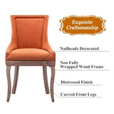 Aoowow Fabric Farmhouse Upholstered Side Chairs Set of 2, Vintage Solid Wood Kitchen Dining Room Chairs with Nailheads Solid Wood Legs (Orange) Aoowow