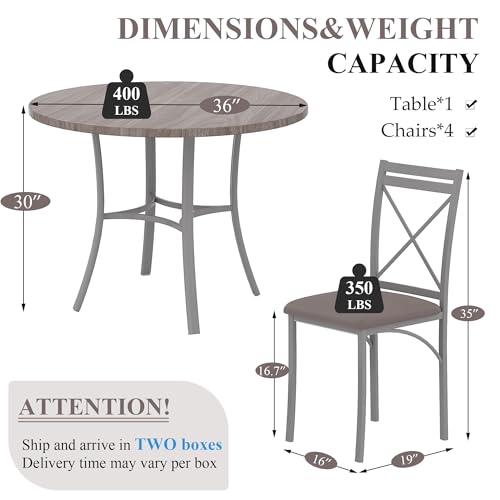 VECELO 5 Piece Dining Table Set for 4, Wood Grain Dinette with Chairs for Kitchen, Breakfast Nook, Small Space, Light Grey VECELO