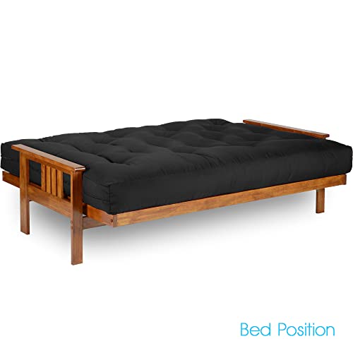 Nirvana Futons Stanford Futon Set - Full Size, Frame, 8" Mattress, Twill Black Cover Nirvana Futons
