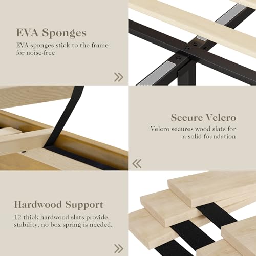 Timeless Mid-Century King Size Solid Wood Bed Frame with No Headboard AMERLIFE