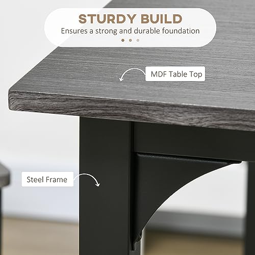 HOMCOM 5-Piece Counter Height Bar Table with Space-Saving Design, Square Kitchen Table and Chairs Set with Footrest, Metal Legs, Industrial Dining Table Set for 4, Gray HOMCOM