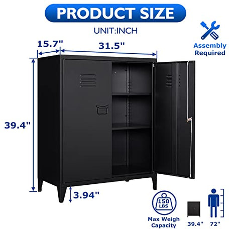 AFAIF Metal Storage Cabinet with Lock, Locking Cabinets with 2 Doors and Shelves, Lockable Steel Locker Cupboard, Small Sideboard Buffet Cabinet for Home Office AFAIF