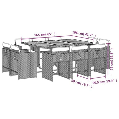 vidaXL - 11-Piece Patio Dining Set with Cushions - Poly Rattan & Acacia Wood - Black and Cream - Outdoor/Garden/Backyard/Patio Furniture - WoodArtSupply