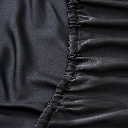 Queen Silk Satin Fitted Sheet, Soft Deep Pocket Single Bottom Bed Sheets Sold Separately, Wrinkle Free, Non- Fading, Breathable, Fully Elasticized(Queen Size, Black) Lanest Housing