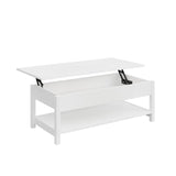 Panana Lift Top Coffee Table with Hidden Compartment and Open Shelf, Lift Tabletop Pop-Up Coffee Table for Living Room, 45.28" L, White Panana