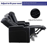 CANMOV Home Theater Seating, Electric Power Recliner Chairs with USB Ports and Cup Holders, Breathable Faux Leather Recliner Set with Hidden Arm Storage, Ambient Lighting (Row of 2, Black) CANMOV