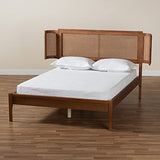 Baxton Studio Eridian Mid-Century Queen Platform Bed in Walnut Brown with Natural Rattan Baxton Studio