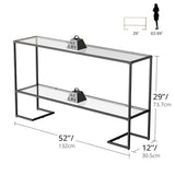 Cozy Castle 52" Entryway Table, 2-Tier Narrow Console Table, Tempered Glass Sofa Table with Metal Frame, Entry Table with Shelves, Console Tables for Entryway, Hallway, Foyer, Living Room, Black Cozy Castle