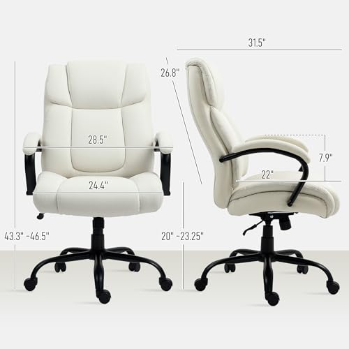Vinsetto Big and Tall Executive Office Chair 485lbs with Wide Seat, High Back Computer Desk Chair with Tilt, Adjustable Height, Cream White Vinsetto