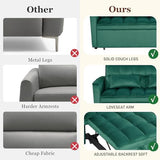 3 in 1 Convertible Sleeper Sofa Futon Bed,Modern Velvet Pull Out Couch Bed with Reclining Backrest&2 Pillows,54" Full Size Small Love Seat Lounge Couches for Small Spaces,Living Room (Dark Green) Majnesvon