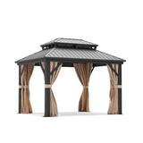 Prime Garden 10'x12' Hardtop Gazebo, Galvanized Steel Double Roof Gazebo with Aluminum Frame, Metal Gazebo w/Privacy Curtains and Nets, Outdoor Gazebo for Patio, Lawn, Backyard Prime Garden