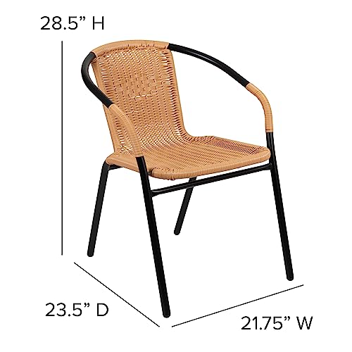 EMMA + OLIVER 2 Pack Beige Rattan Indoor-Outdoor Restaurant Stack Chair with Curved Back EMMA + OLIVER
