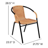 EMMA + OLIVER 2 Pack Beige Rattan Indoor-Outdoor Restaurant Stack Chair with Curved Back EMMA + OLIVER