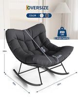 GarveeLife Outdoor Papasan Rocking Chair, Oversized Rocking Chair with Sturdy Metal Frame, Patio Egg Rocker for Balcony Backyard Porch Bedroom, Grey