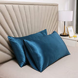 Silky Satin Pillowcase for Hair and Skin Slip Pillow Cases Set of 2 - Satin Cooling Pillow Covers with Envelope Closure (Teal, Queen(20"x30")) UNIKEA