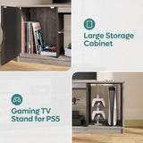 Bestier LED TV Stand for 55/60/65 Inch TV, Gaming Entertainment Center with Cabinet for PS5, Modern TV Cabinet with Adjustable Glass Shelves for Living Room, Bedroom 58 Inch, Grey Wash Bestier