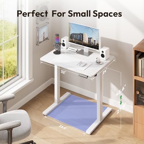 Gamork Electric Standing Desk,32x24 Inches Adjustable Height Stand up Desk, Sit Stand Home Office Desk with Splice Board, 3 Preset Heights,Equipped with Hooks,Ergonomic Computer Desk Workstation，White Gamork