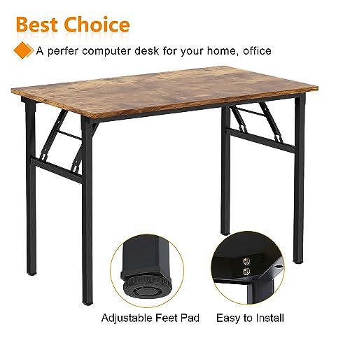 Need Folding Desk for Home Office 39-3/8 inch Length Modern Folding Table Computer Desk No Install Needed Rustic Brown Desktop Black Frame AC5FB(100 * 60) Need