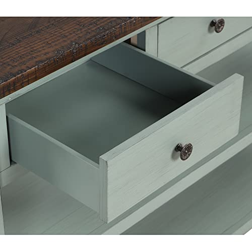 Knocbel Wood Console Table with 3 Drawers and 2 Shelves, Vintage Sofa Tables with Solid Pine Frame and 4 Legs for Entryway Hallway Living Room, 48.82" W x 15.75" D x 30" H, Retro Blue&Brown Top Knocbel