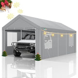 COBIZI Carport Canopy 12x20 Heavy Duty Portable Garage with Removable Sidewalls & Doors, Car Port Canopy Tent with Built-in Sandbags & All-Season Tarp for Car Boat Truck, Gray COBIZI