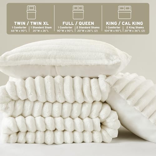 Intelligent Design Twin Comforter Set, Plush Bedding, Microfiber Reverse, 2 Piece, Lightweight, Super Soft Ribbed Velvet Comforter 1 Sham, All Season Fluffy Bed Set, Avril, Twin/Twin XL Ivory Intelligent Design