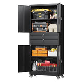 Letaya Metal Garage Storage Cabinet with Wheels,Rolling Tool Cabinet with 4 Door Lock-Adjustable Shelves and 2 Drawer for Garage Home Office Utility Room (Black with Wheels) Letaya