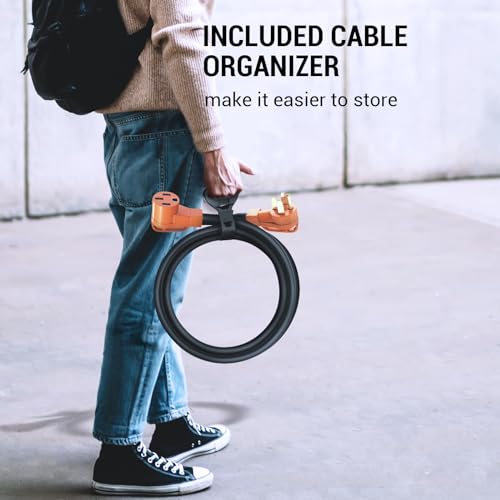 Tera Extension Cord 50 Amp RV & EV 3 FT: NEMA 14-50P to 14-50R 4 Prong 250V Heavy Duty with Grip Handle Cord Organizer 6/3+8/1 Gauge STW RV Power Cord for Tesla J1772 Tera