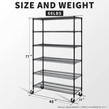 Garage Shelving, 78"x48"x18" Metal Shelves 6 Tier Wire Shelving Unit Adjustable Heavy Duty Sturdy Steel Shelving Rolling Cart with Casters for Pantry HCY