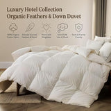 BPC Lightweight Organic Feather Down Comforter King Size, Hotel-Luxury Fluffy Duvet Insert with Cotton Cover and Puffy Feather Down Filling, for Summer/Hot Sleepers, Ivory White, 106x90 Inches BPC