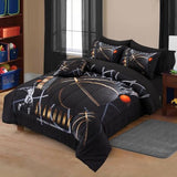 A Nice Night Basketball Court Printed Comforter Sets,with Sportsman Slam Dunk Printing 6Pcs Bedding Set in a Bag for Teen Boys,Twin A Nice Night