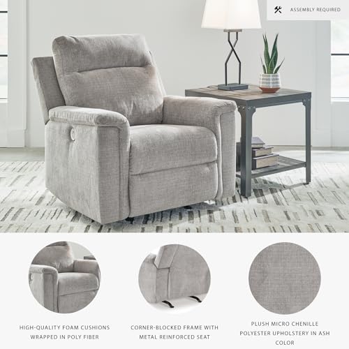 Signature Design by Ashley Barnsana Casual Power Recliner with Rocking Motion and USB Port, Light Gray Signature Design by Ashley
